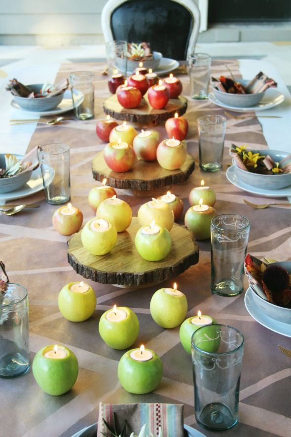 Apple Votives DIY Thanksgiving Centerpiece Via Littlegreennotebook