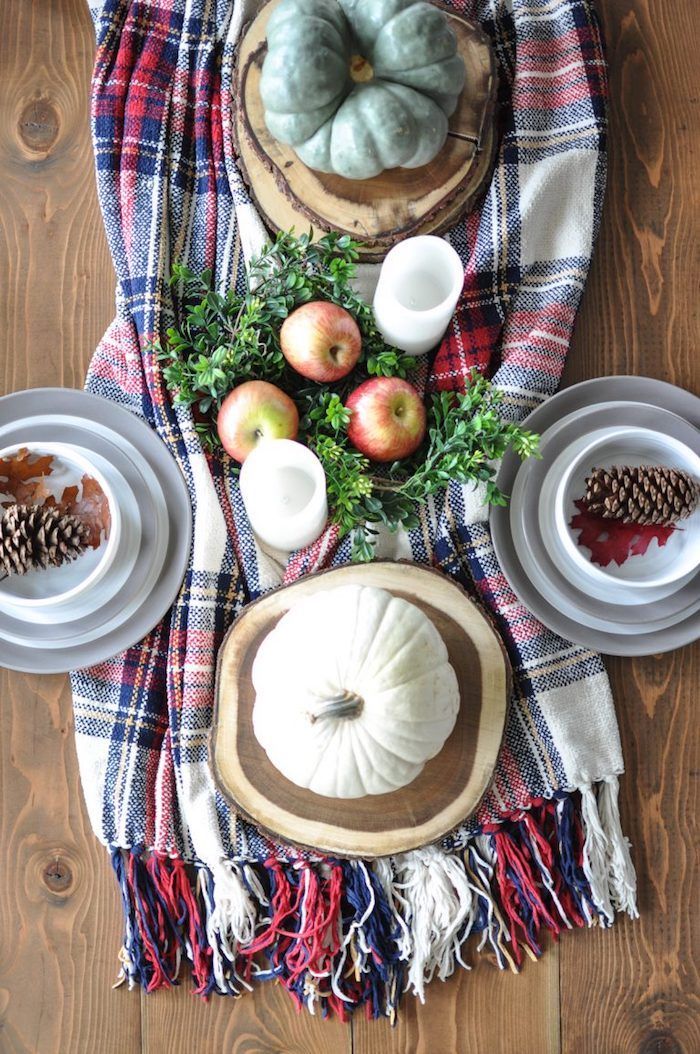 Plaid Blanket Table Runner Fall Tablescape Via CherishedBliss
