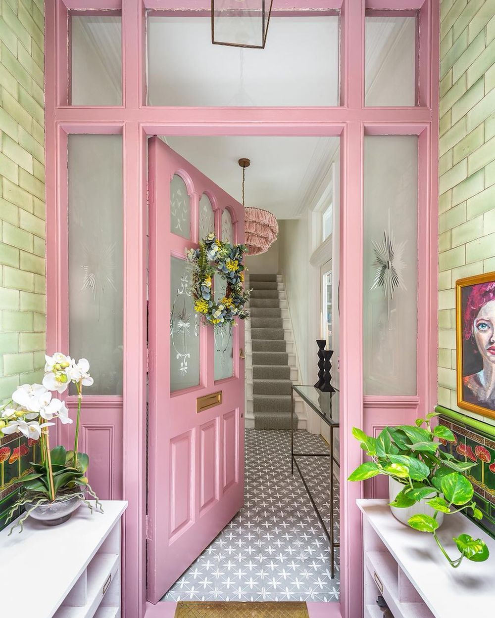 Pink front door ideas glass pane side windows threeboysandapinkbath