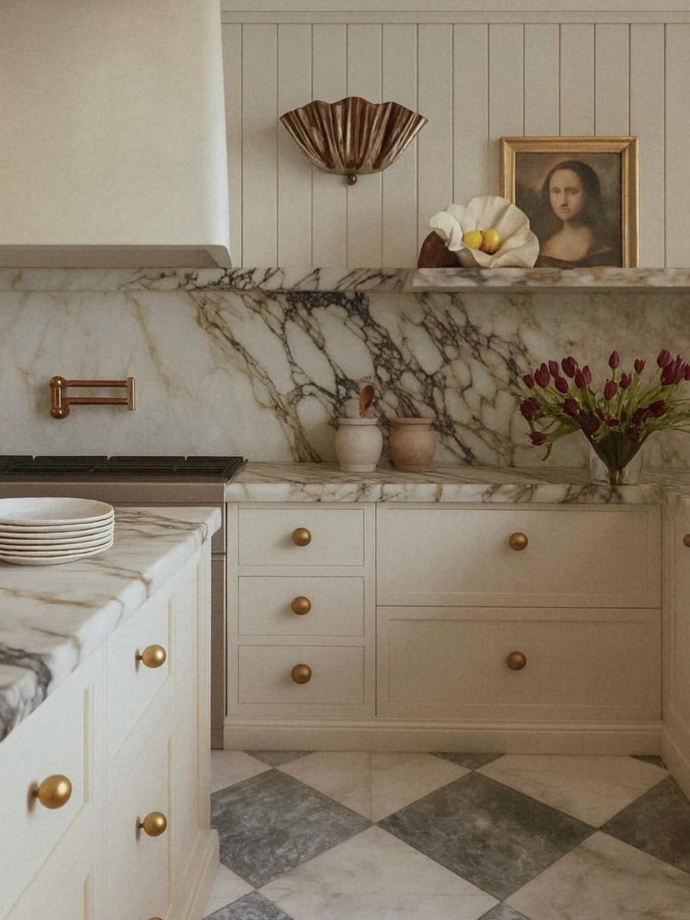 Cream kitchens design with marble countertops @thewoodburyhome